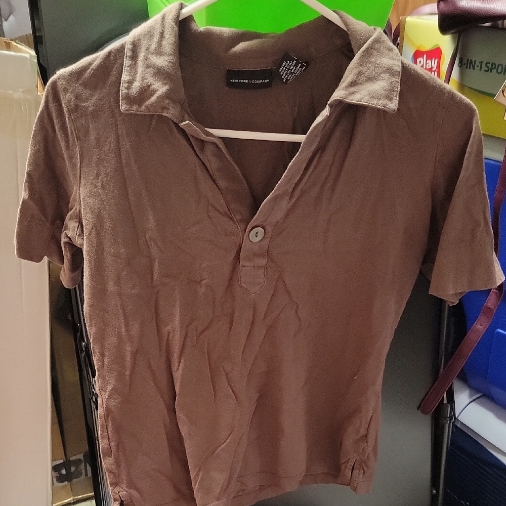 New York & Company Brown Collared Shirt